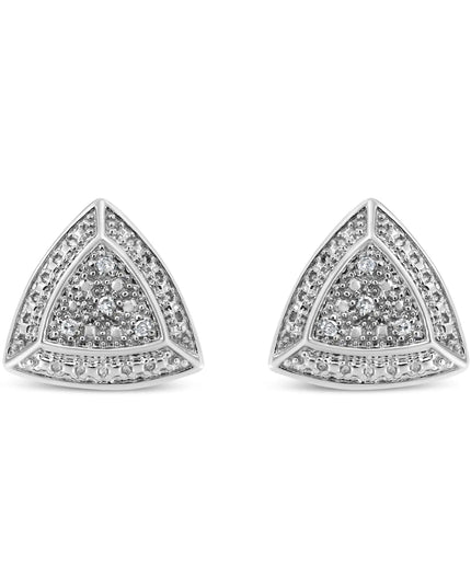 .925 Sterling Silver Diamond-Accented Trillion Shaped 4-Stone Halo-Style Stud Earrings (H-I Color, I2-I3 Clarity)