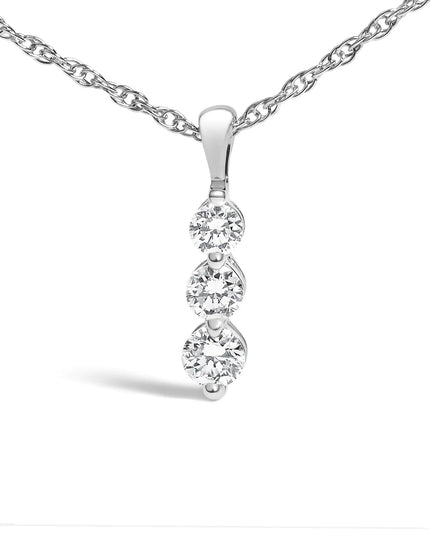 .925 Sterling Silver 1/7 Cttw Lab Grown Diamond Three Stone Diamond Pendant Necklace - 18" Inches
