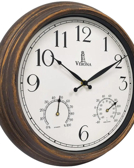 14" Outdoor Waterproof Clock with Thermometer & Humidity - Accurate, Easy-to-Read Wall Clock for Patio, Pool, Garden & Home Decor