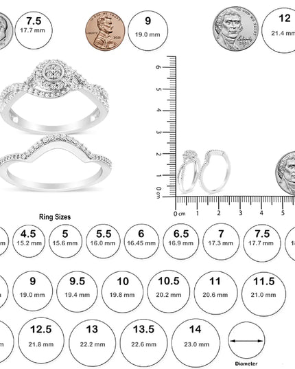 .925 Sterling Silver 1/6 Cttw Diamond Composite Halo and Split Shank Bridal Set Ring and Band  (I-J Color, I3 Clarity)