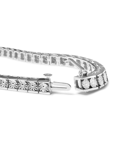 .925 Sterling Silver 1/4 Cttw Miracle Set Diamond and Bead Link 7.25" Tennis Bracelet (I-J Color, I2-I3 Clarity)