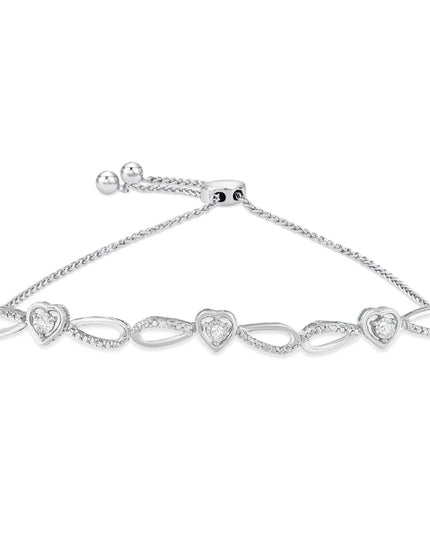 .925 Sterling Silver Diamond Accent Heart and Infinity 4”-10” Adjustable Bolo Bracelet (I-J Color, I3 Clarity)
