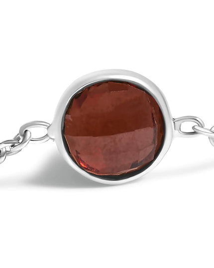 .925 Sterling Silver Bezel Set Red Garnet 5 Station Adjustable Bolo Bracelet