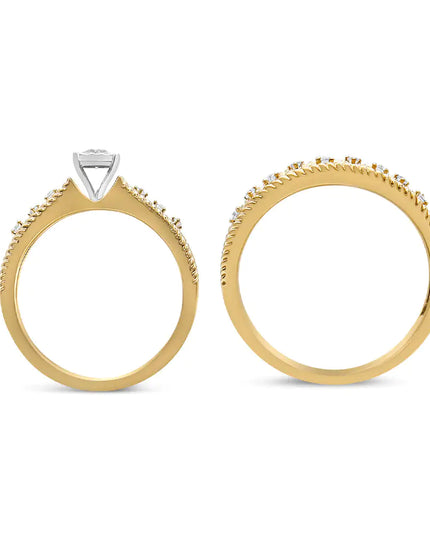 14K Yellow Gold Plated .925 Sterling Silver 1/5 Cttw Diamond Art Deco Style Engagement Ring Bridal Set (I-J Color, I3 Clarity)