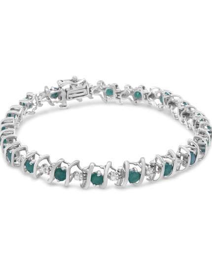 .925 Sterling Silver Lab-Grown Birthstone and 1/6 Cttw Round Diamond Tennis Bracelet (H-I Color, I1-I2 Clarity)