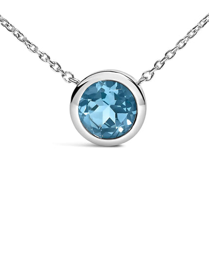 .925 Sterling Silver 7MM Bezel Set Created Purple Amethyst Pendant Necklace - 18" Inches