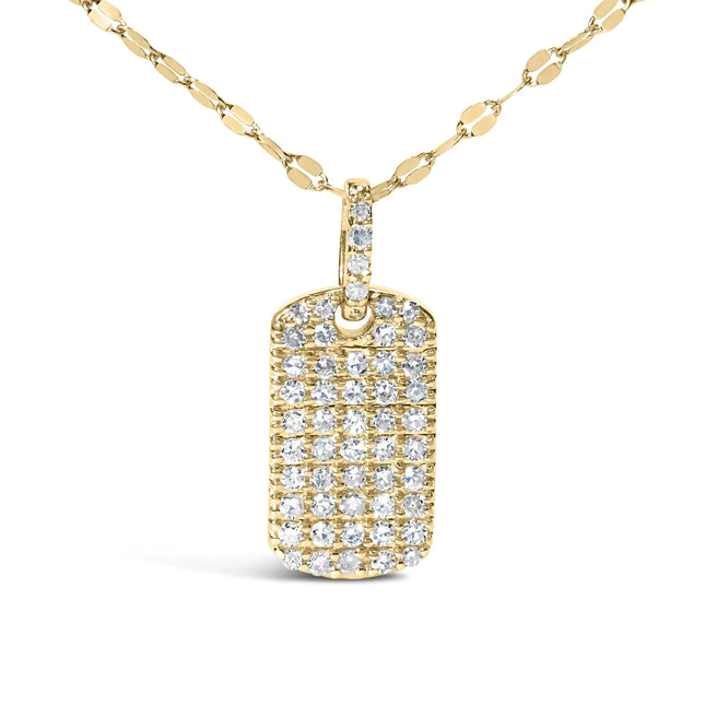 18K Yellow Gold Plated.925 Sterling Silver 1/3 Cttw Diamond Studded Dog Tag 18" Pendant Necklace (I-J Color, I2-I3 Clarity)