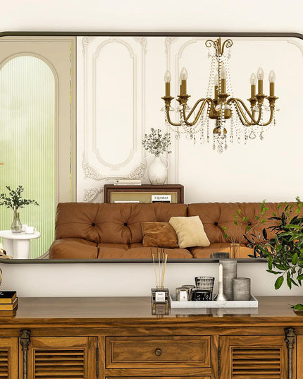 38" x 26" Wall-Mounted Mirror – Rectangular Black Aluminum Frame for Bathroom, Bedroom, or Entryway