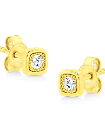 10K Yellow Gold Plated .925 Sterling Silver 1/10 Cttw Miracle-Set Diamond Stud Earrings - Choice of Shapes