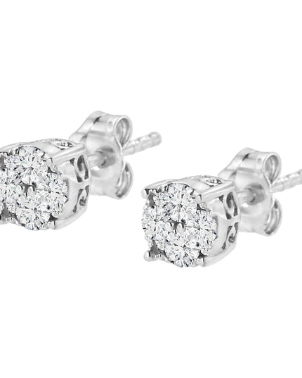 .925 Sterling Silver 1/2 cttw Prong Set Round-Cut Diamond Cluster Stud Earring (I-J Color, I2-I3 Clarity)