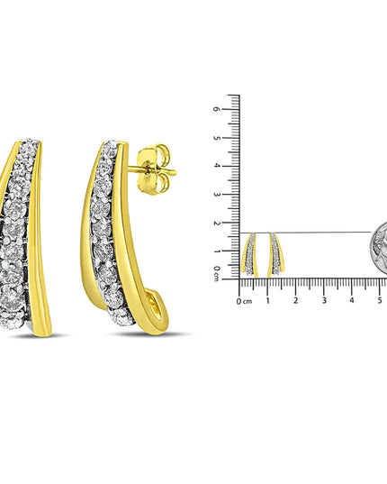 10K Yellow Gold Plated .925 Sterling Silver 0.50 Cttw Round Diamond Graduated Huggie Earrings (I-J Color, I2-I3 Clarity)