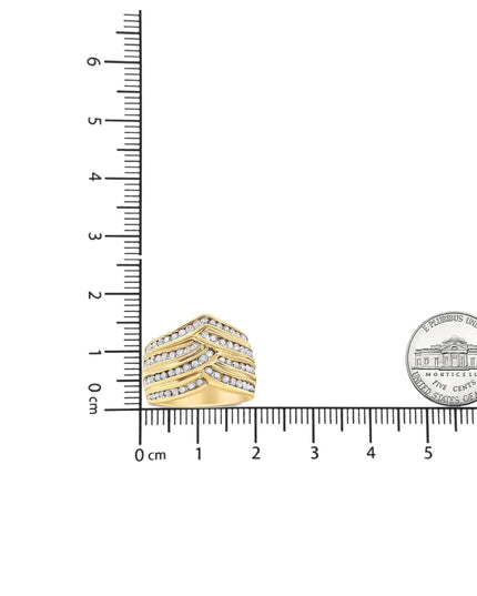 10K Yellow Gold Plated .925 Sterling Silver 1 1/2 Cttw Diamond Channel Band (Champagne Color, I2-I3 Clarity) Ring