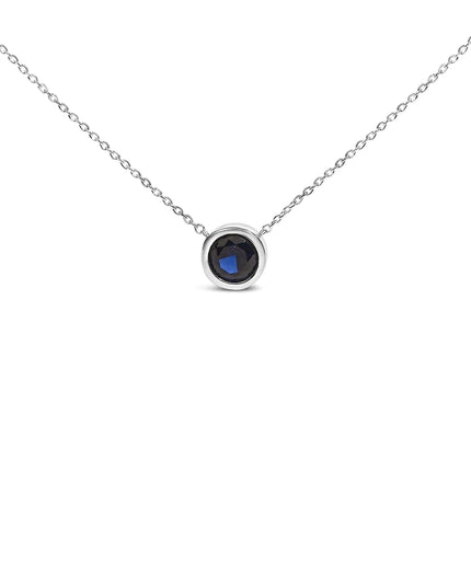 .925 Sterling Silver 7MM Bezel Set Created Purple Amethyst Pendant Necklace - 18" Inches