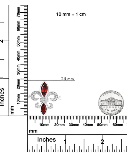 .925 Sterling Silver Marquise Garnet  and Diamond Accent Lariat 4”-10” Fleur De Lis Adjustable Bolo Bracelet (H-I Color, SI1-SI2 Clarity)