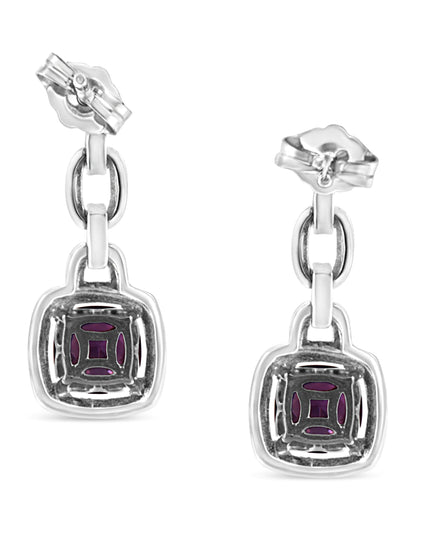 .925 Sterling Silver 6x6MM Cushion Shaped Natural Purple Amethyst and Diamond Accent Drop and Dangle Earrings (I-J Color, I1-I2 Clarity)