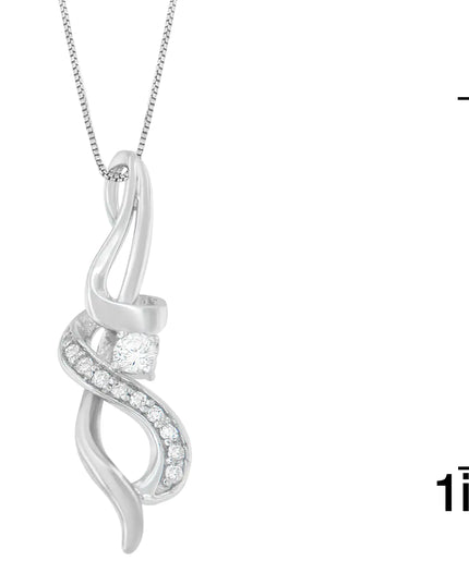 Espira 10K White Gold 1/5 cttw Round Cut Diamond Swirl Pendant Necklace (J-K, I1-I2)
