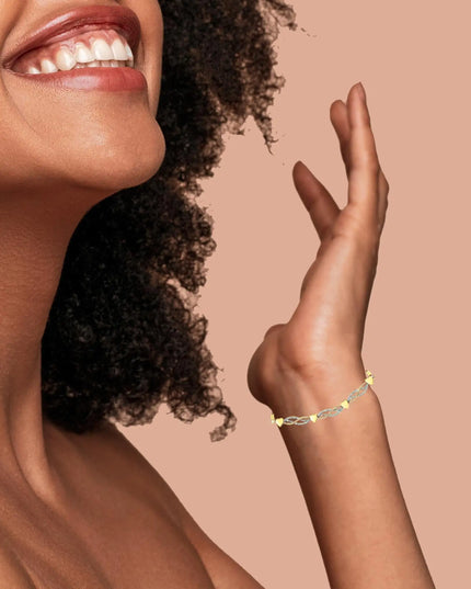 14K Yellow Gold Plated .925 Sterling Silver 1/10 Cttw Diamond Wave and Hearts Bolo Bracelet (I-J Color, I2-I3 Clarity) - 4"-10" Adjustable