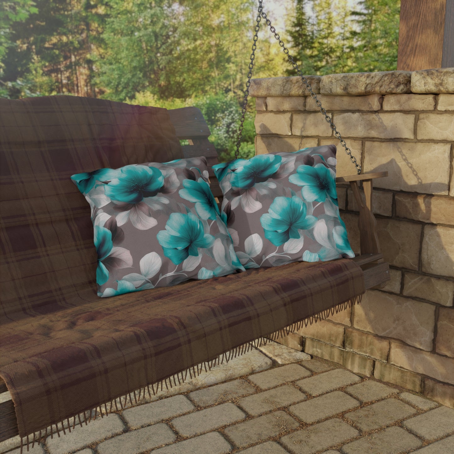 Tif Green Gray Floral Bunch 18" x 18" Outdoor Pillow