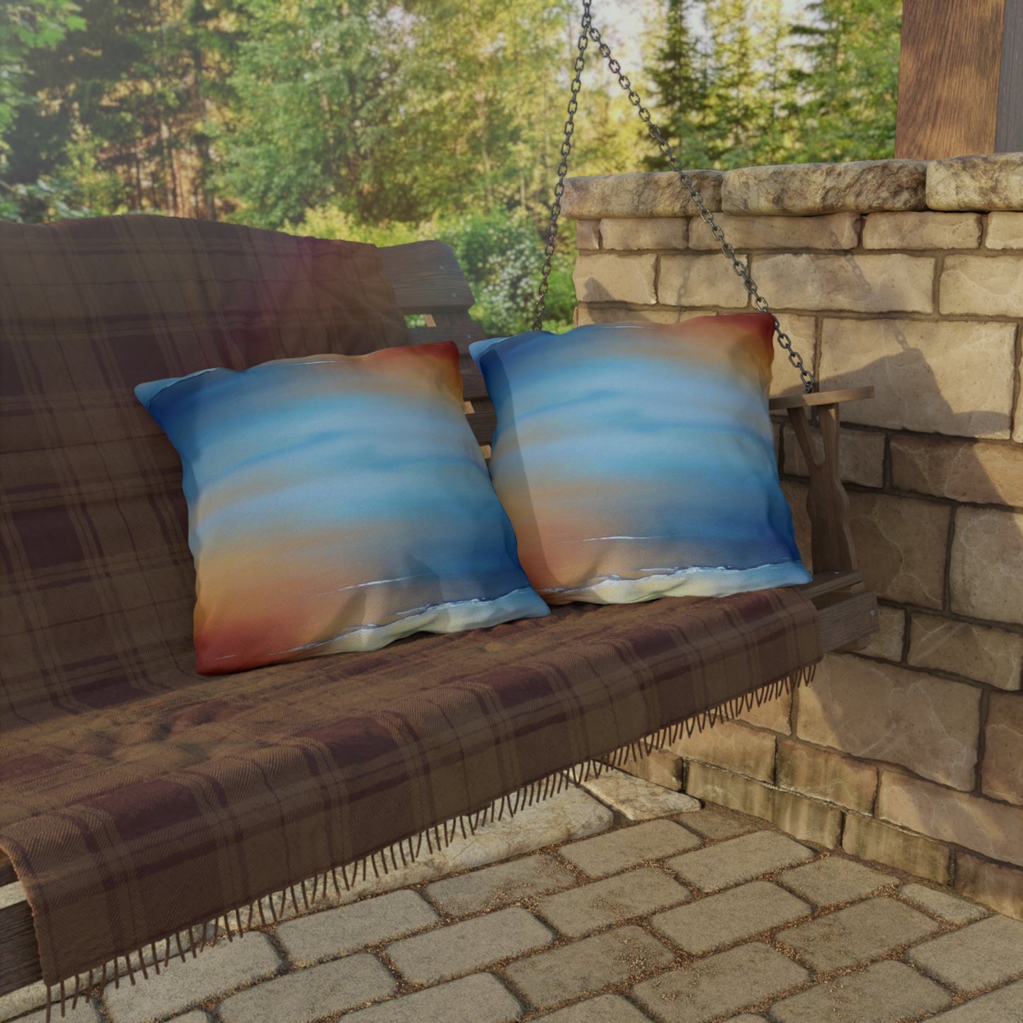 Blue Sea Red Orange Fog 20" x 20" Outdoor Pillows