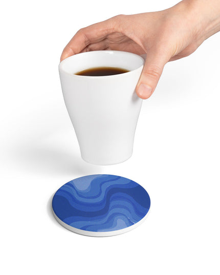 Deep Blue Wavey 4" x 4" Round Ceramic Coaster