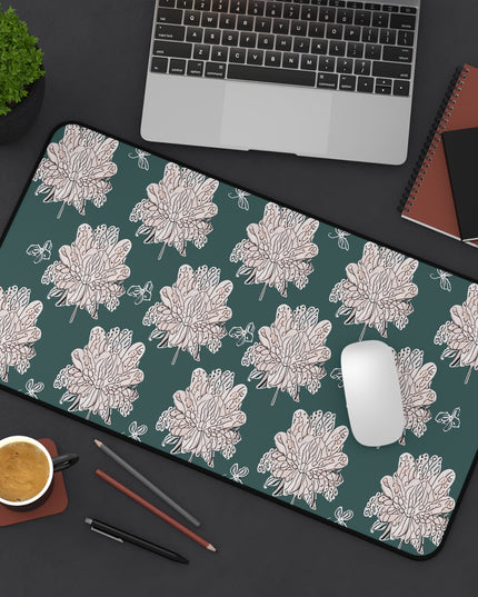 Soft White Floral Butterflies 12" x 22" Desk Mat