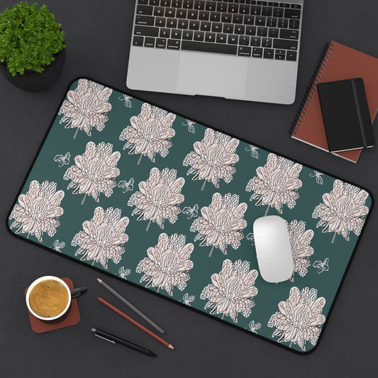 Soft White Floral Butterflies 12" x 22" Desk Mat
