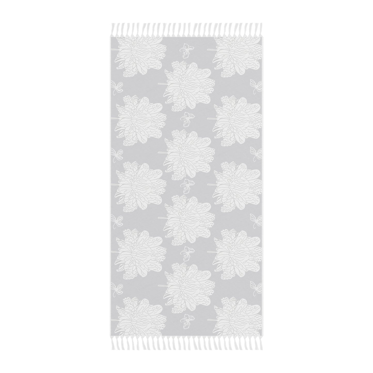 White Floral Butterflies 38" × 81" Boho Beach Cloth