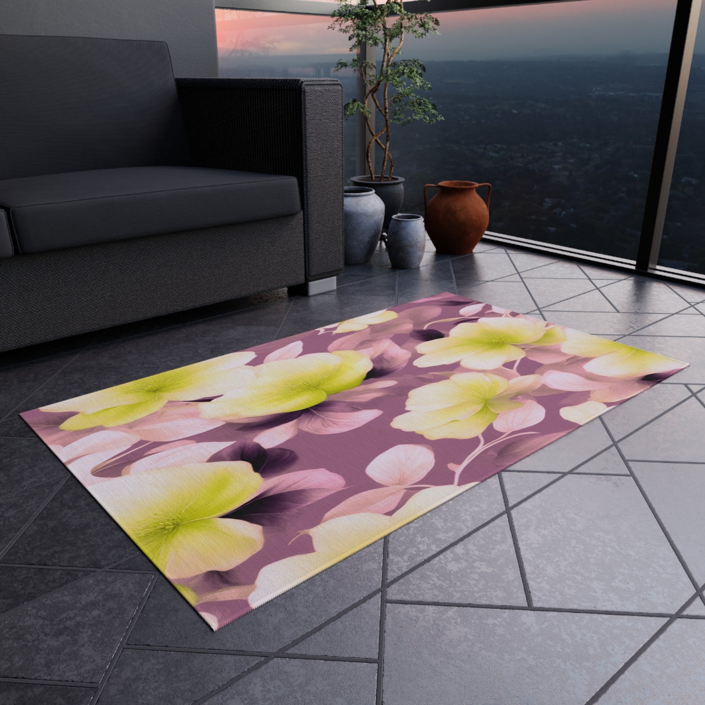 Lemon Blossom Floral Bunch Outdoor Rug, 36" x 60"