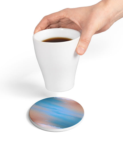 Blue Sea Peach Fog 4" x 4" Round Ceramic Coaster