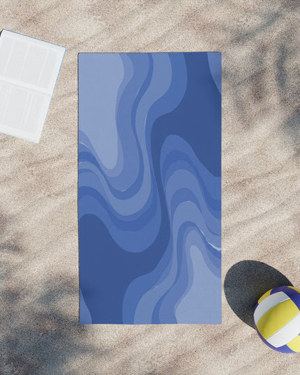 Deep Blue Wavey Beach Towel, 24" x 44"