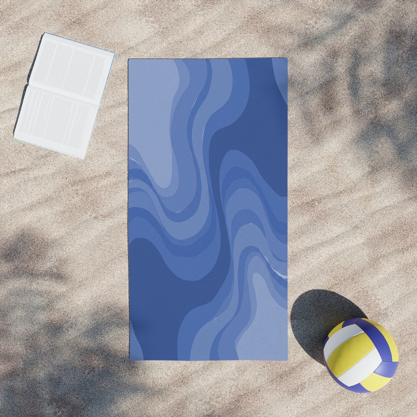 Deep Blue Wavey Beach Towel, 24" x 44"