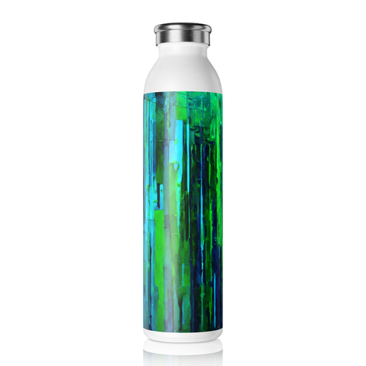 Striped Blue Green Slim Water Bottle, 20 oz White