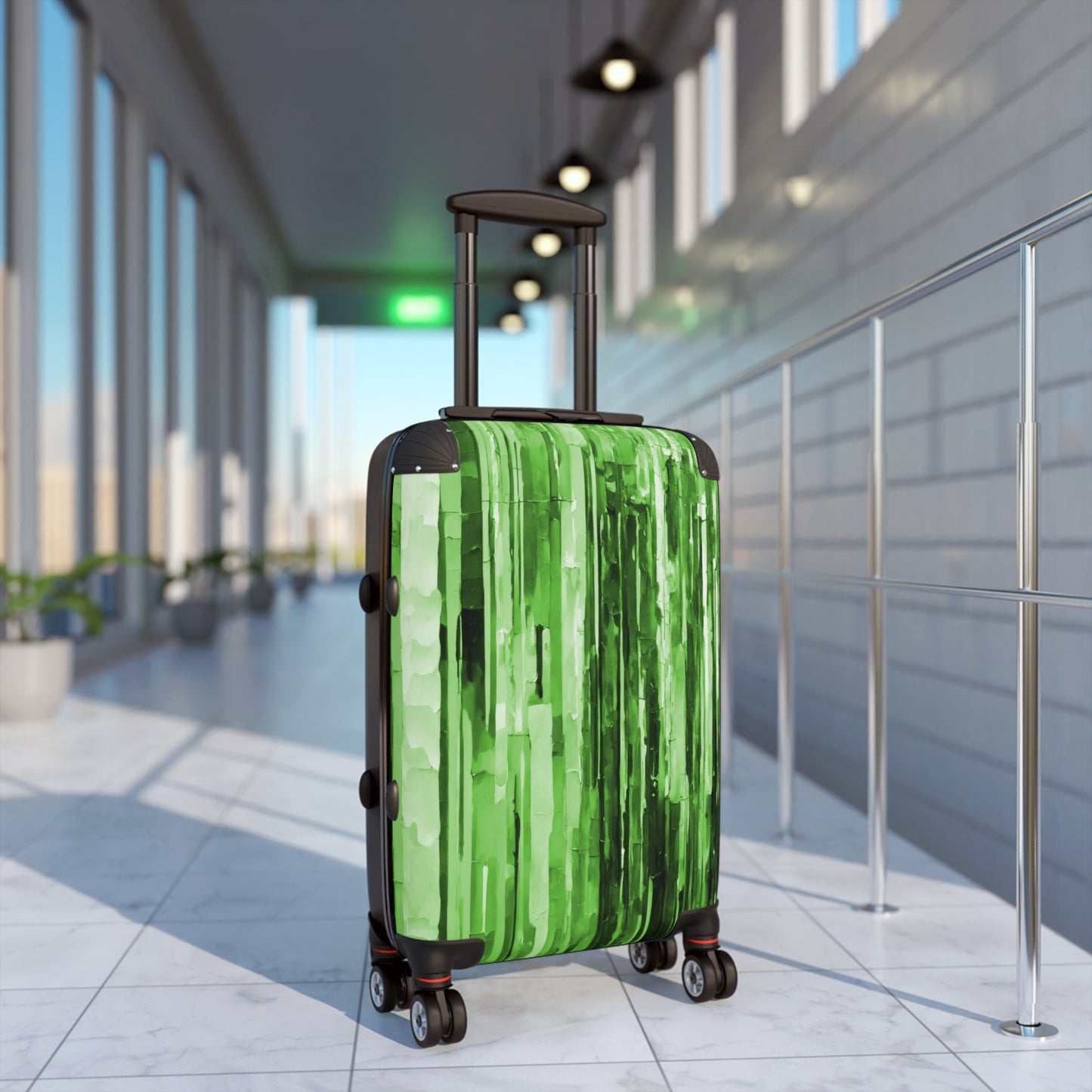 Striped Mint Pastels Small Suitcase with built in lock, 4 double-wheels, telescopic handle, and ABS back hard-shell