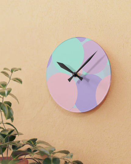 Pastel Peach and Soft Green Patches Acrylic Round Wall Clock, 8" x 8"