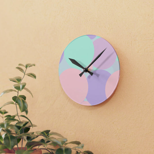 Pastel Peach and Soft Green Patches Acrylic Round Wall Clock, 8" x 8"