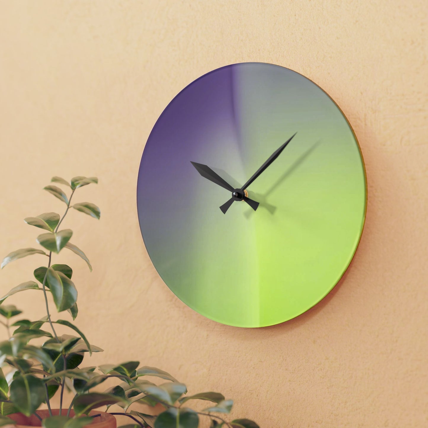 Purple Golden Fade Acrylic Wall Clock, Round or Square, 10.75" x 10.75"