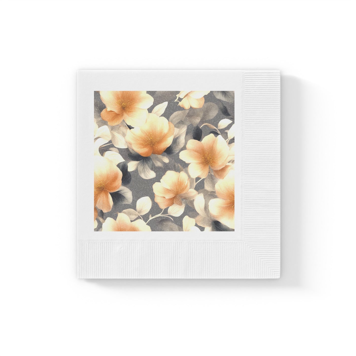 Soft Blossom Floral Bunch White Coined Napkins, 6.5" x 6.5"