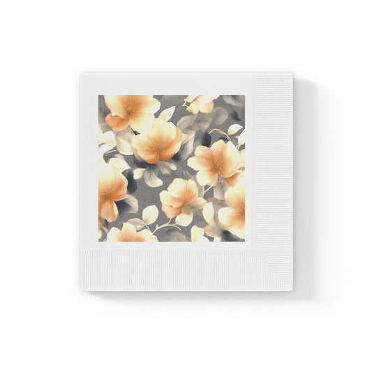 Soft Blossom Floral Bunch White Coined Napkins, 6.5" x 6.5"
