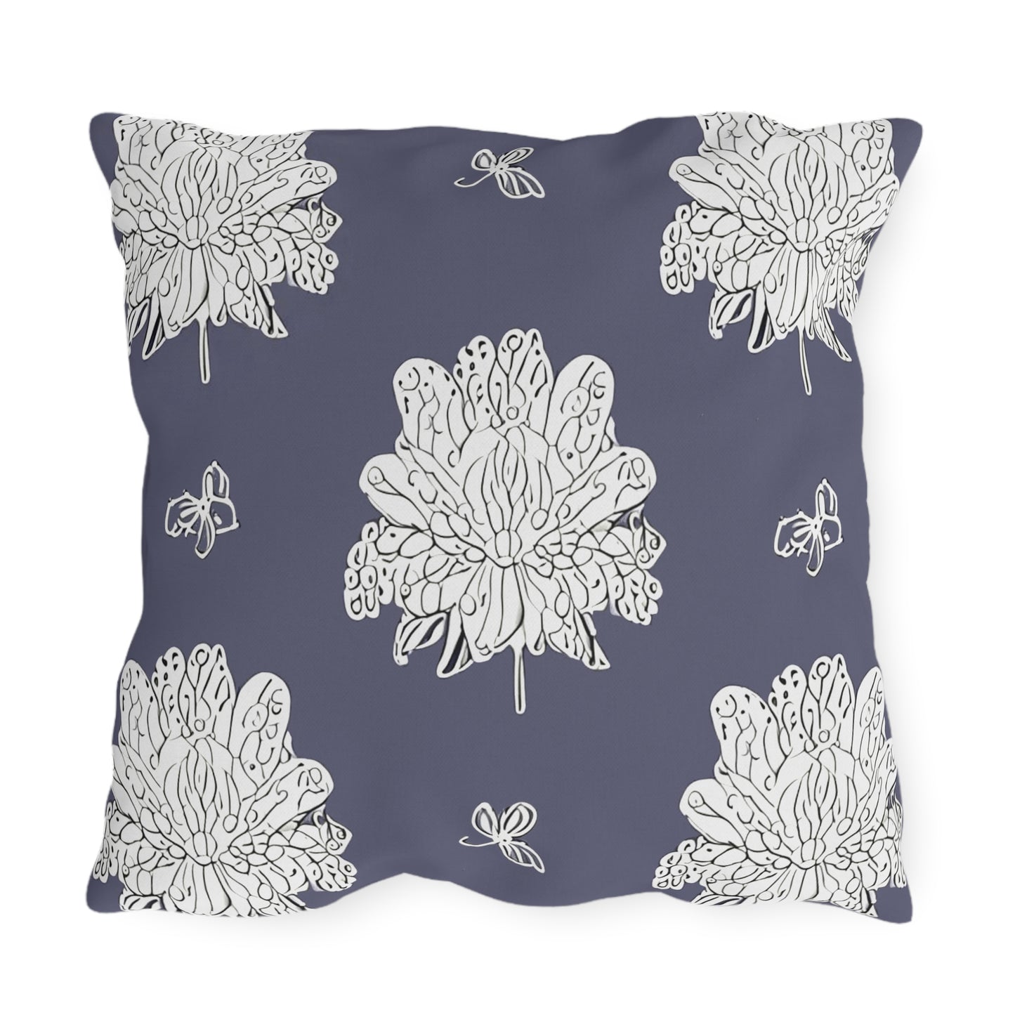 White Floral Butterflies 20" x 20" Outdoor Pillow