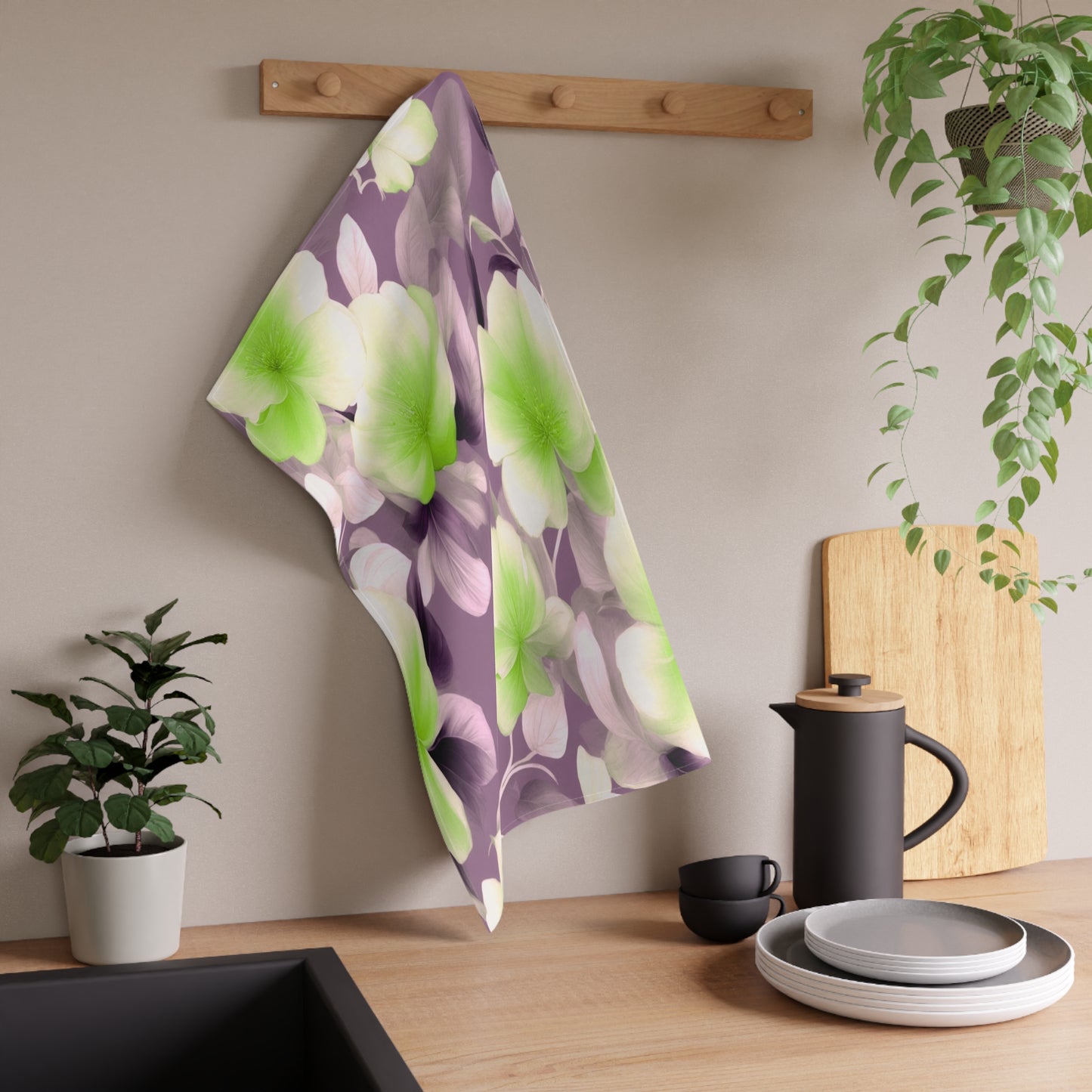 Lime Lavender Floral Bunch Tea Towels (cotton, poly), 18" x "30