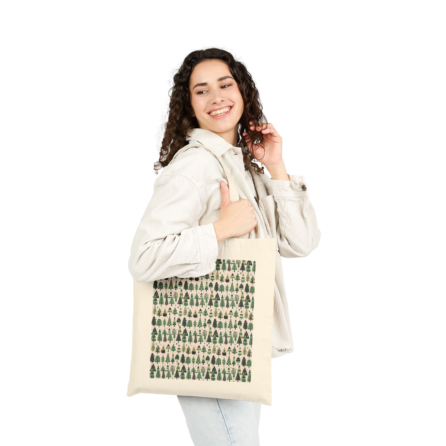 Mini Vintage Green Trees Cotton Canvas Tote Bag