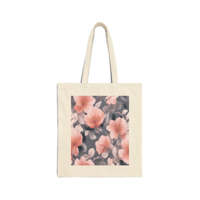 Peach and Blue Gray Floral Bunch Cotton Canvas Tote Bag
