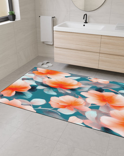 Orange Blossom Floral Bunch Heavy Duty Floor Mat, 48" x 72"
