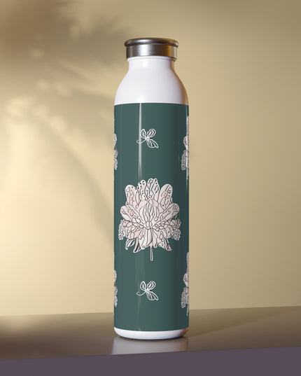 Soft White Floral Butterflies Slim Water Bottle, 20 oz White