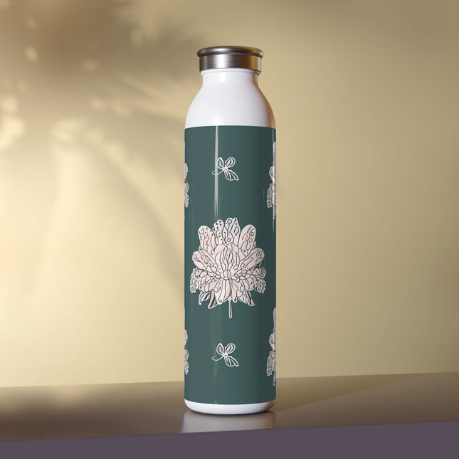 Soft White Floral Butterflies Slim Water Bottle, 20 oz White