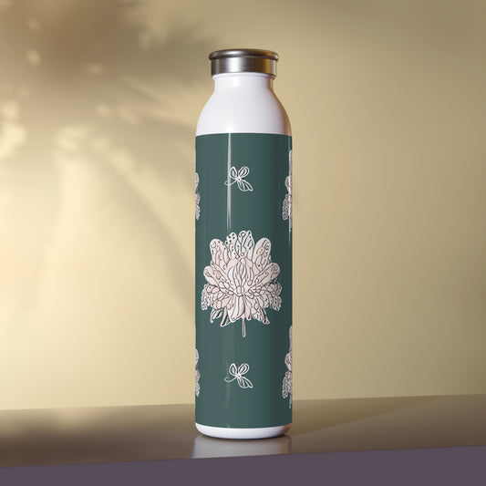 Soft White Floral Butterflies Slim Water Bottle, 20 oz White