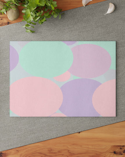 Pastel Peach and Soft Green Patches 8" x 11" Glass Cutting Board
