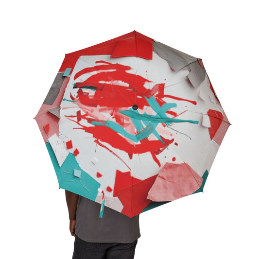 Neon Red Paper Paint Foldable Umbrella - Compact & Chic