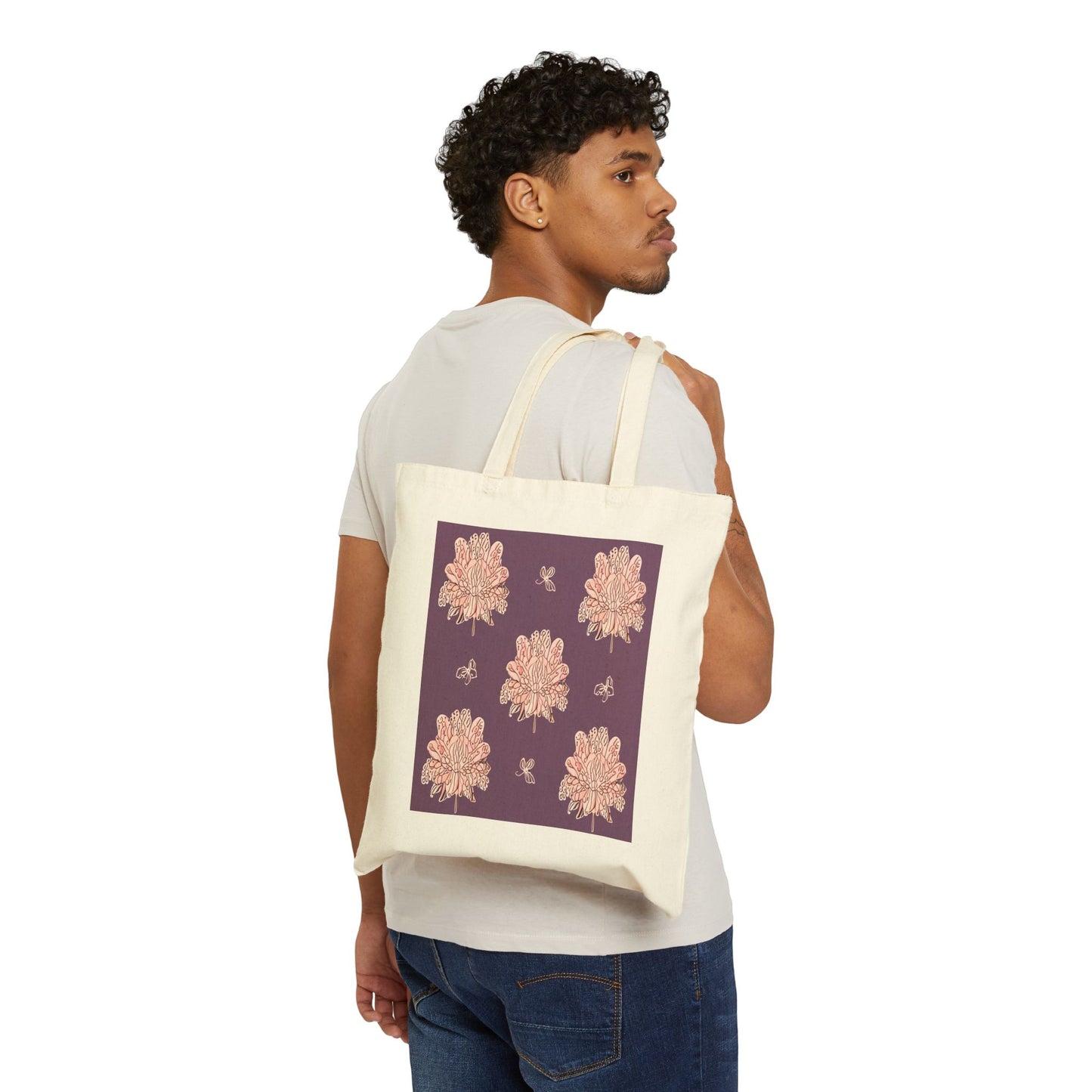 Pink Floral Butterflies Cotton Canvas Tote Bag