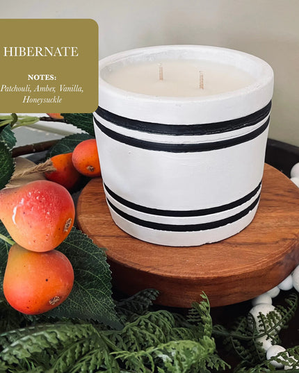 Luxury Small Striped Stone Designer Candle - Hibernate